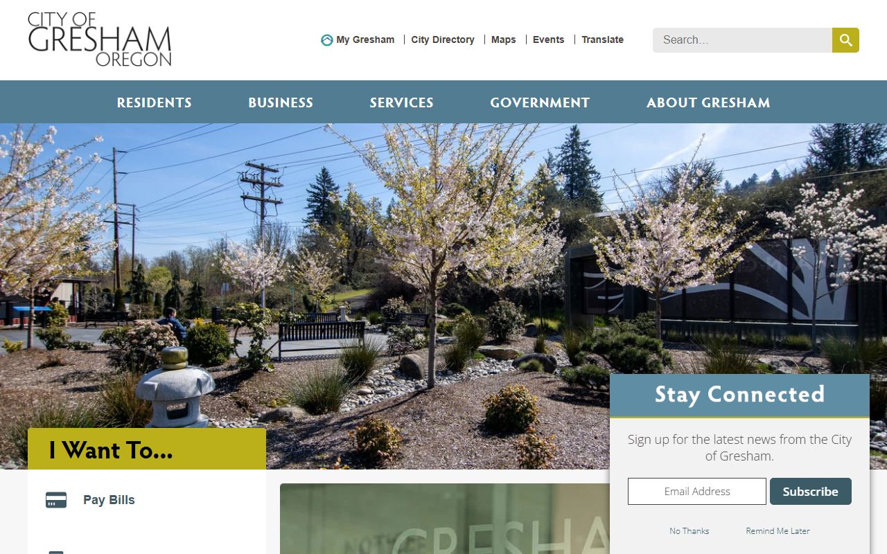 Gresham city official website for death index information
