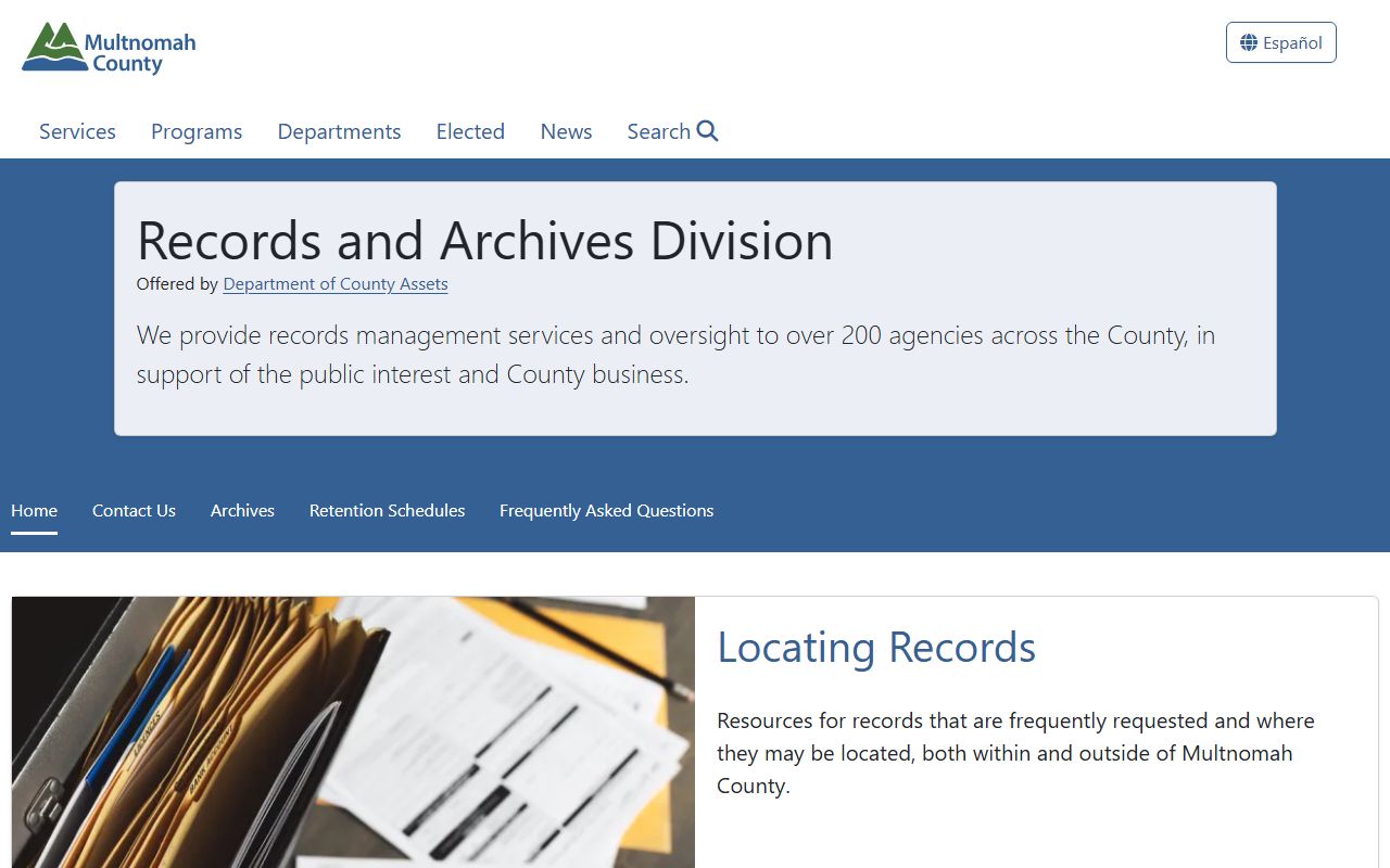 Multnomah County Records Division website for Portland death index