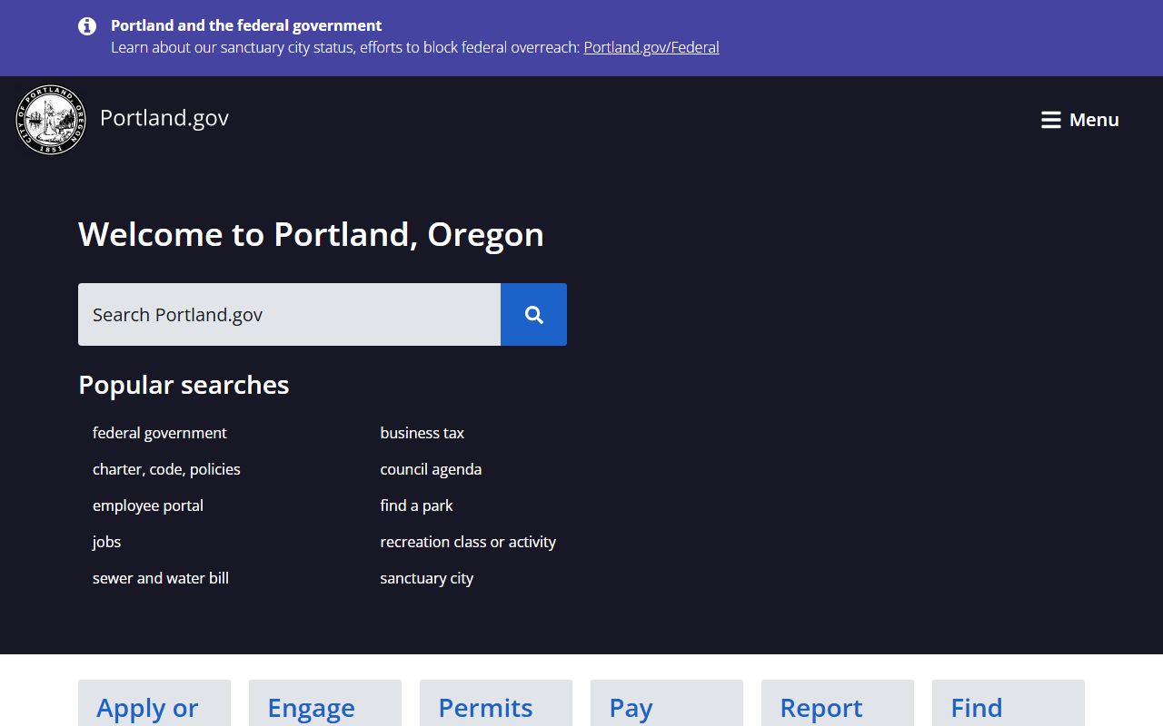 Portland city official website for death index information