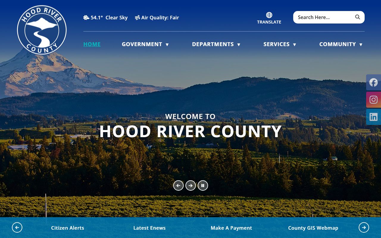 Hood River County official website for death index record requests