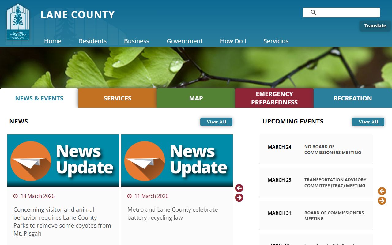 Lane County official website with death index record information
