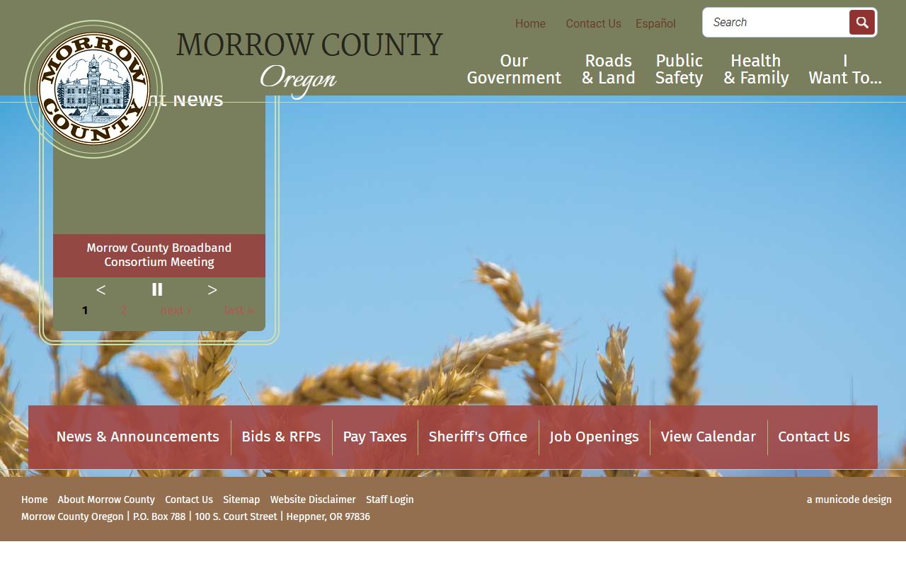 Morrow County official website with death index record information