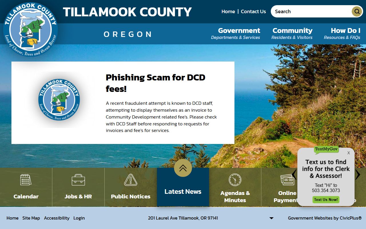 Tillamook County official website with death index record information