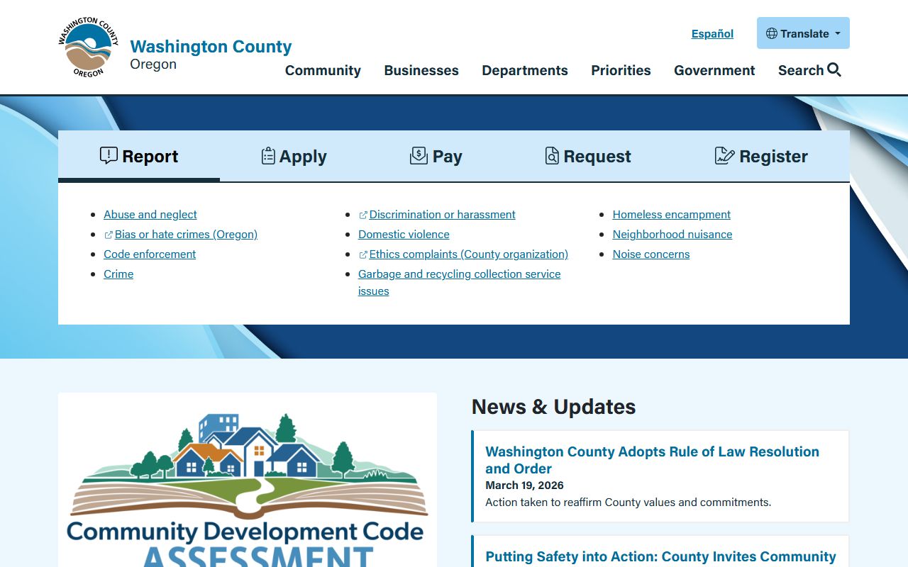 Washington County official website with death index record information