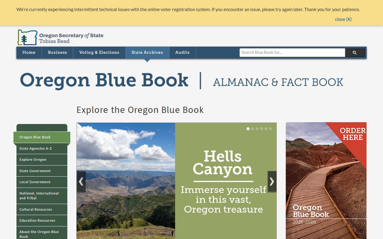 Oregon Blue Book reference for death index and state history research