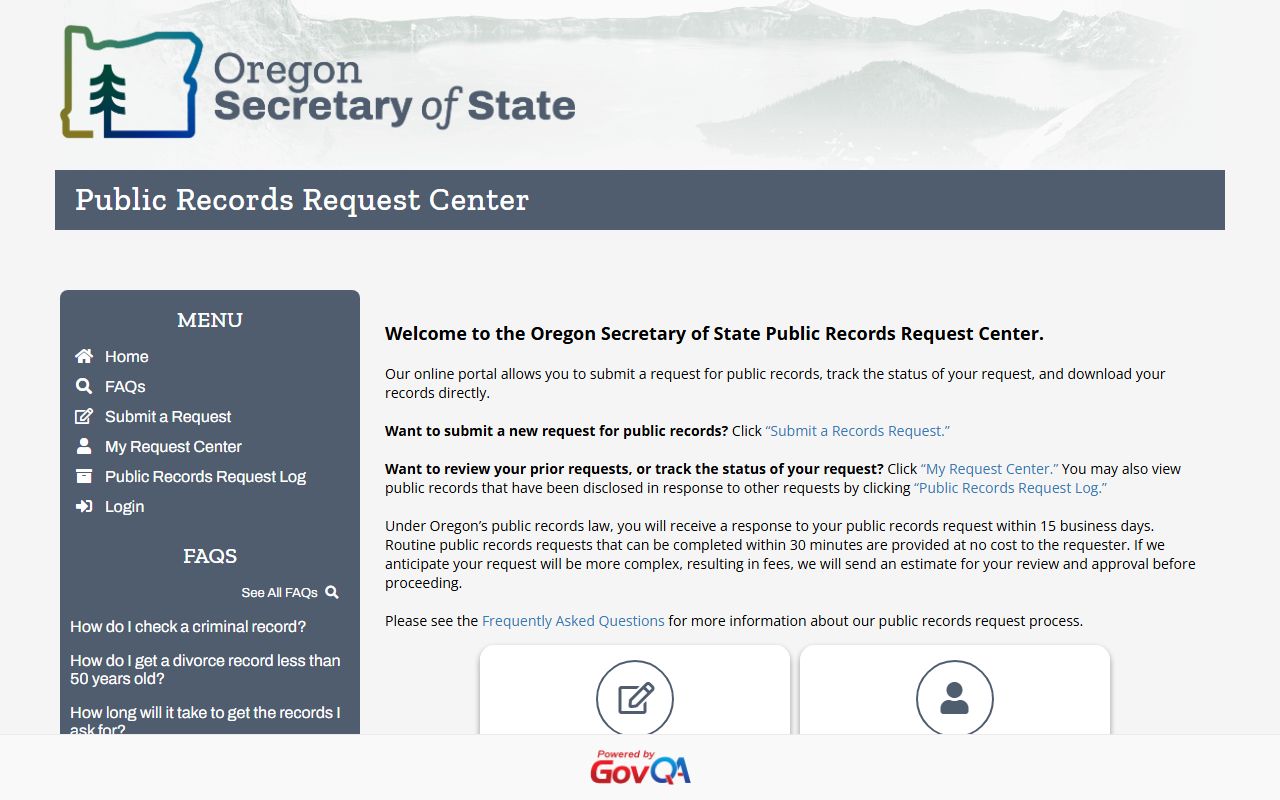 Oregon public records request center for death index information